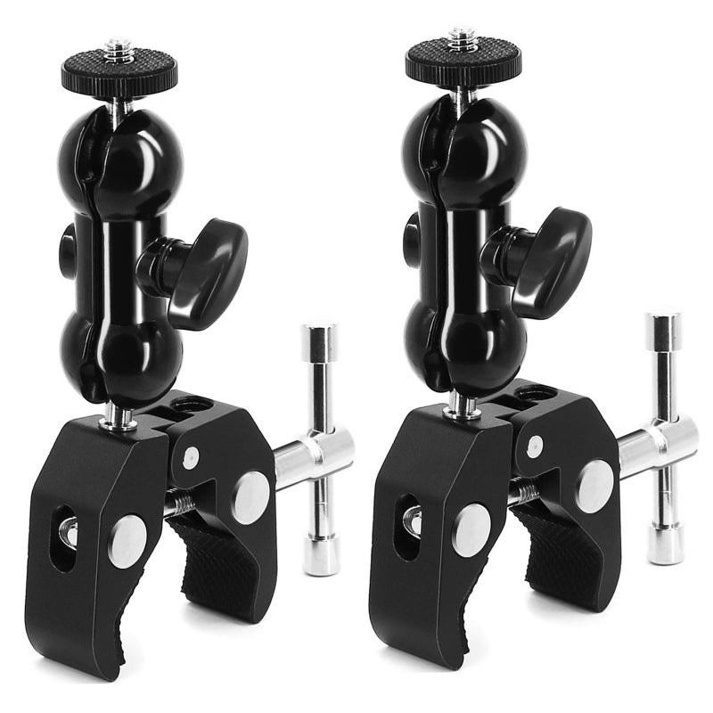 SLOW DOLPHIN Super Clamp w/1/4 and 3/8 Thread with Cool Double Ballhead Arm Adapter Bottom Clamp for DSLR Camera/Field Monitor/LED (2 PCS) - Image 1